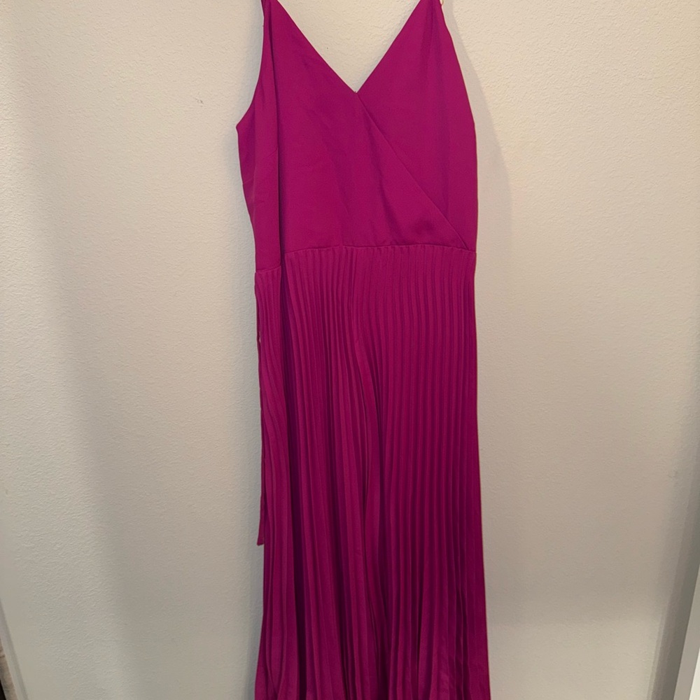 LOFT Pink Pleated Maxi Dress with Spaghetti Straps